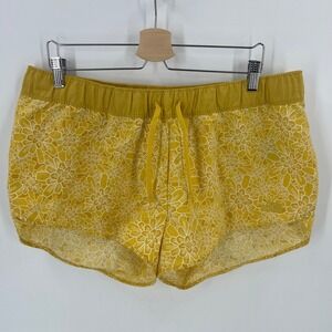 The North Face Shorts Women's XL Yellow Floral Nylon Running Hiking Back Pocket